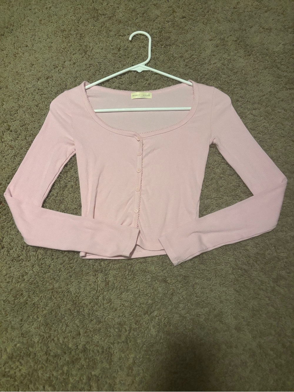 Ribbed Light Pink Scoop-Neck Button-Front Crop Top